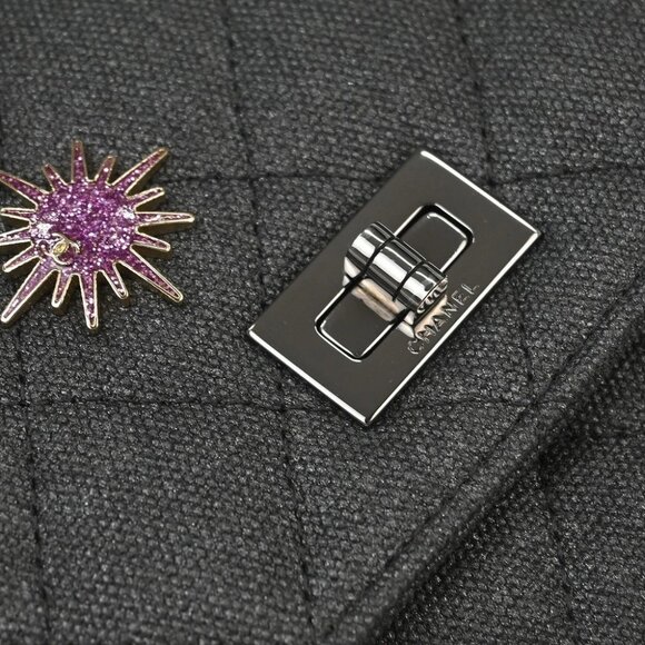 Chanel Gray Canvas Rhinestone Mademoiselle Lock Wallet on Chain WOC 166432 - Picture 6 of 10